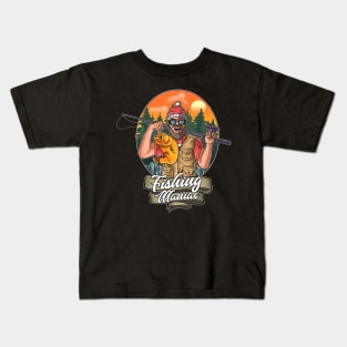 fishing maniac illustration Kids T-Shirt